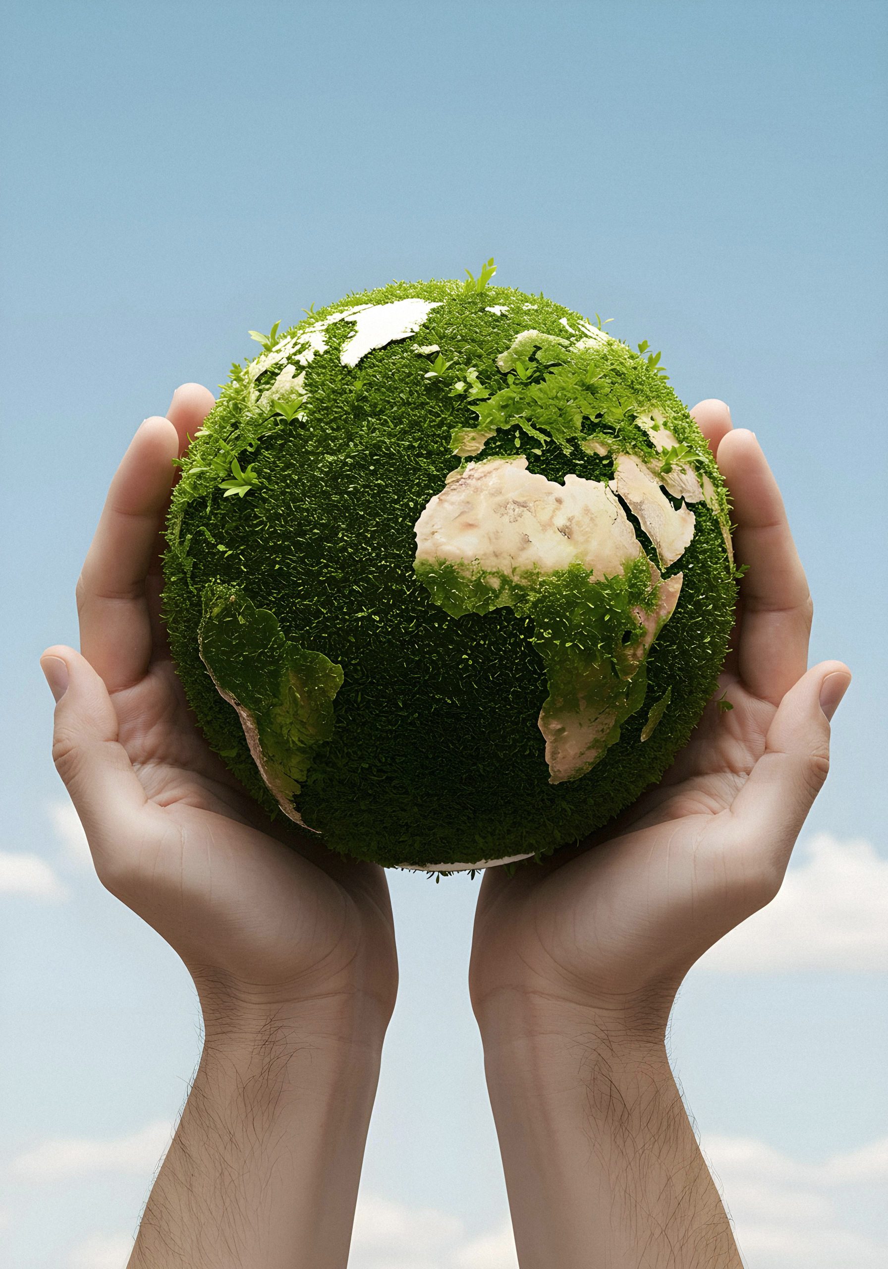 protecting earth hands cradling mossy globe